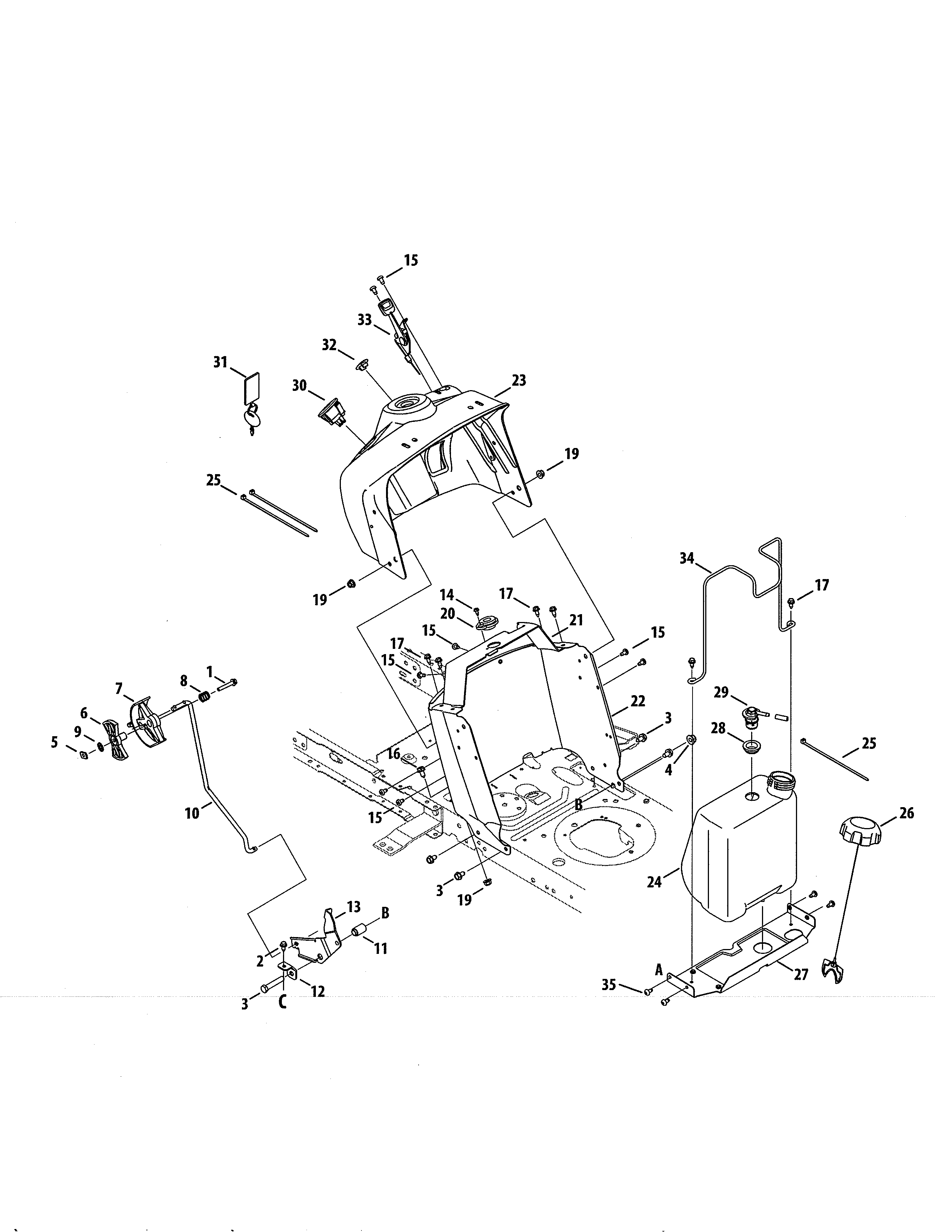 Fuel Tank/upper Dash Panel Diagram and Parts List for 247273720  Craftsman Lawn Tractor