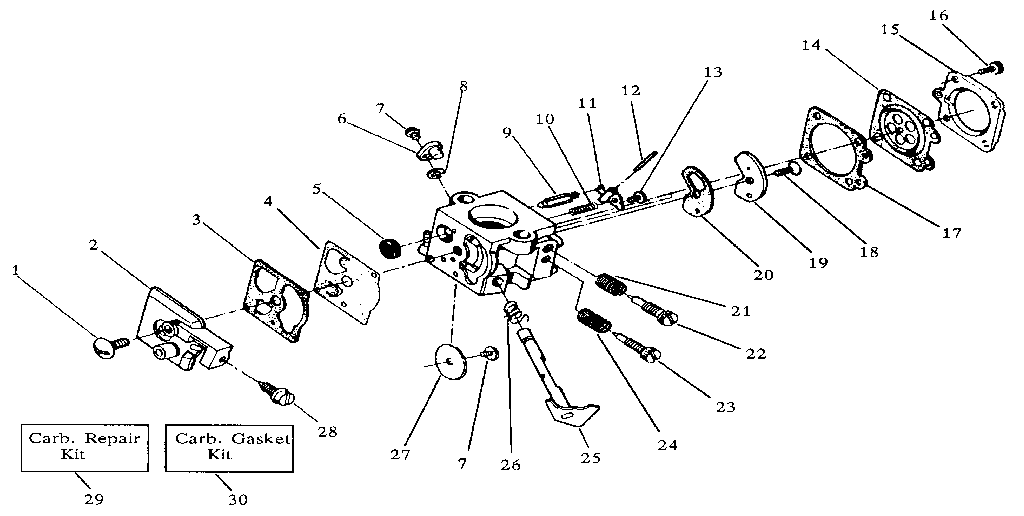 Carburetor Diagram and Parts List for 358798221  Craftsman Trimmer