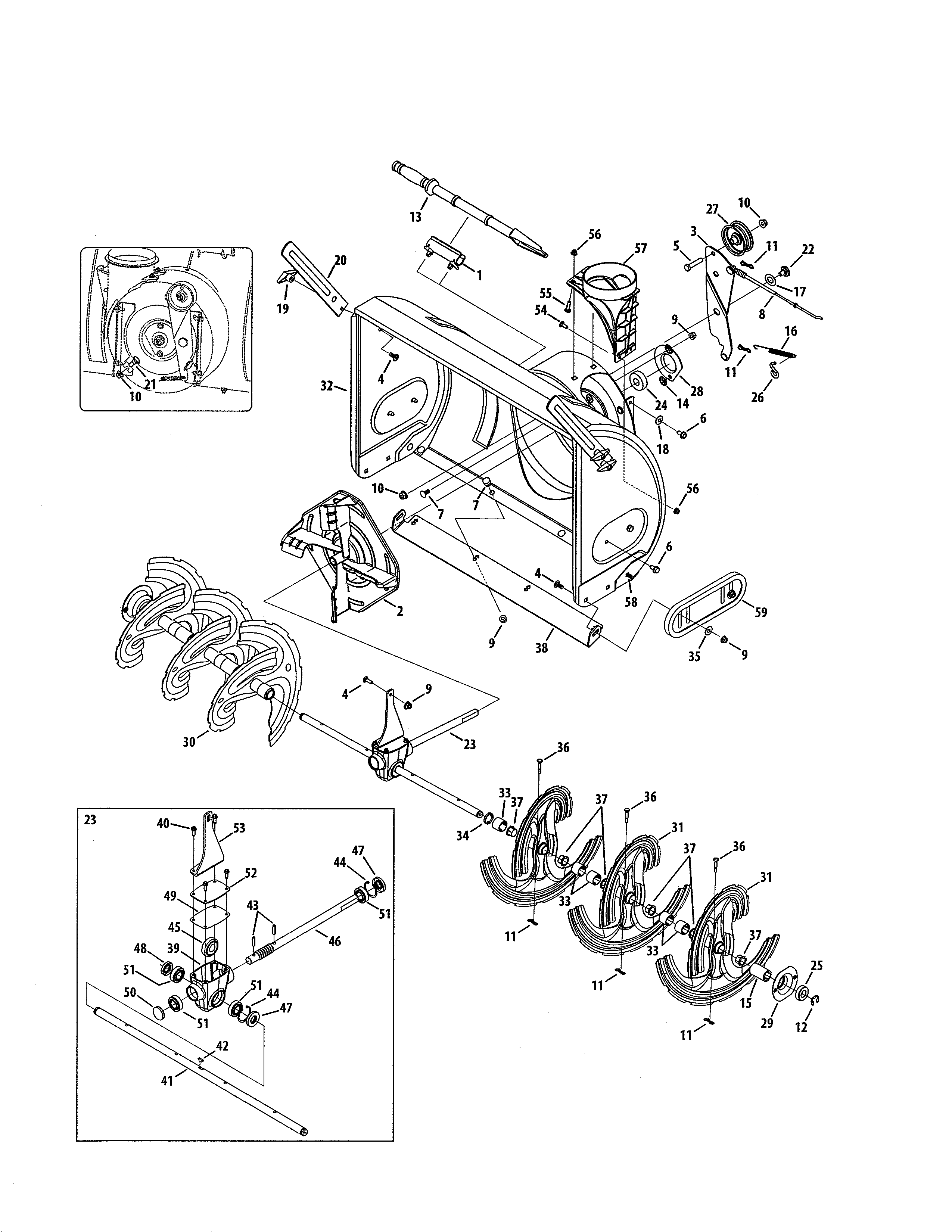 Auger & Housing/gearbox Diagram and Parts List for 247889780  Craftsman Snow Blower