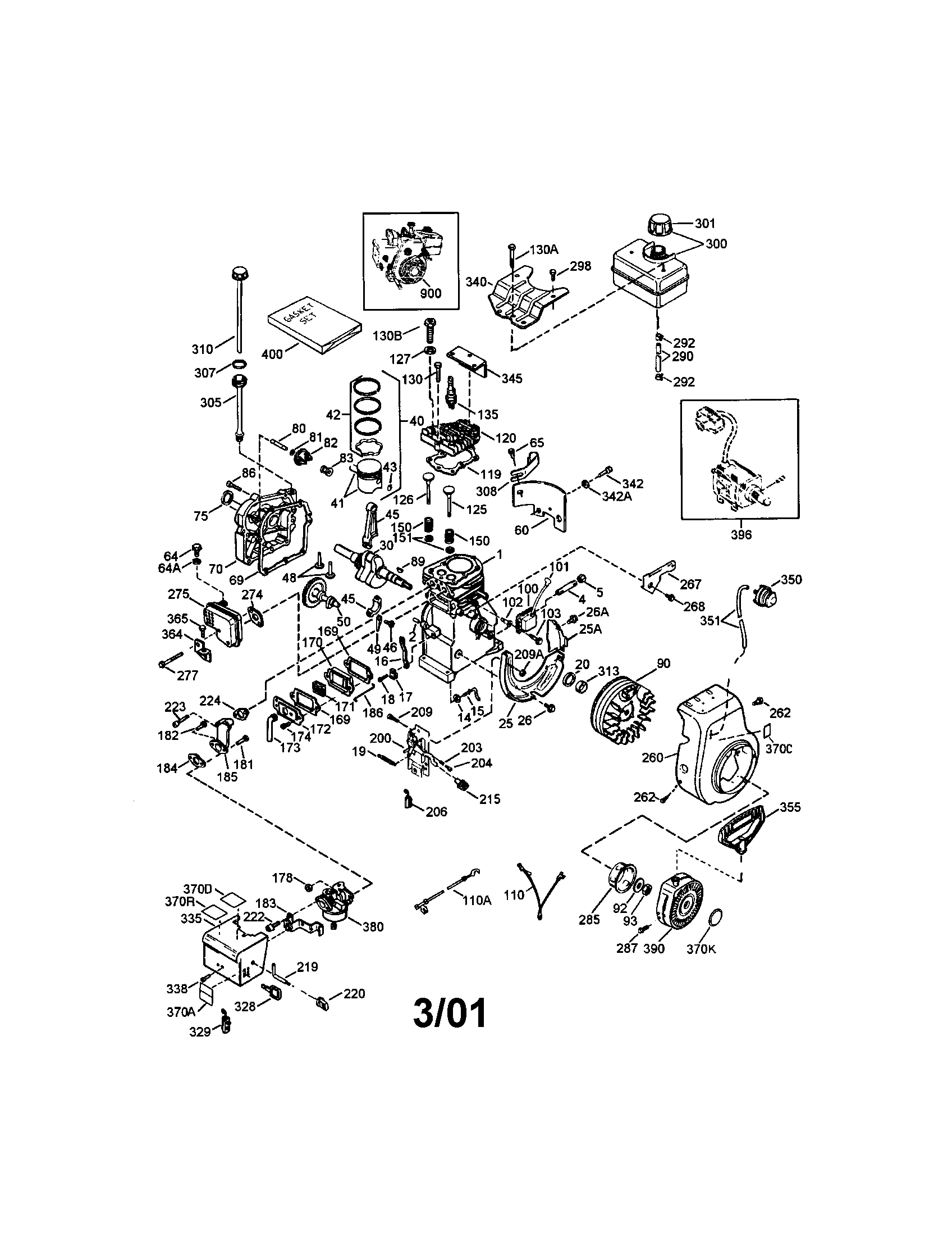 4-cycle Engine Diagram and Parts List for 143015005  Craftsman Engine