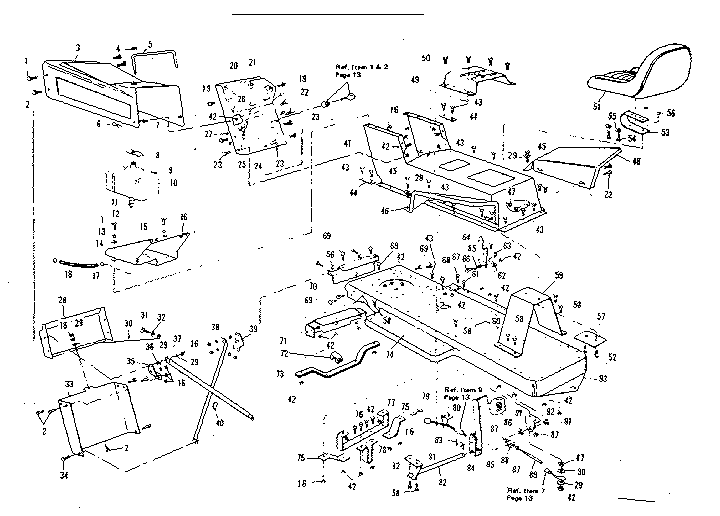 Main Frame Diagram and Parts List for 564250910  Craftsman Lawn Tractor