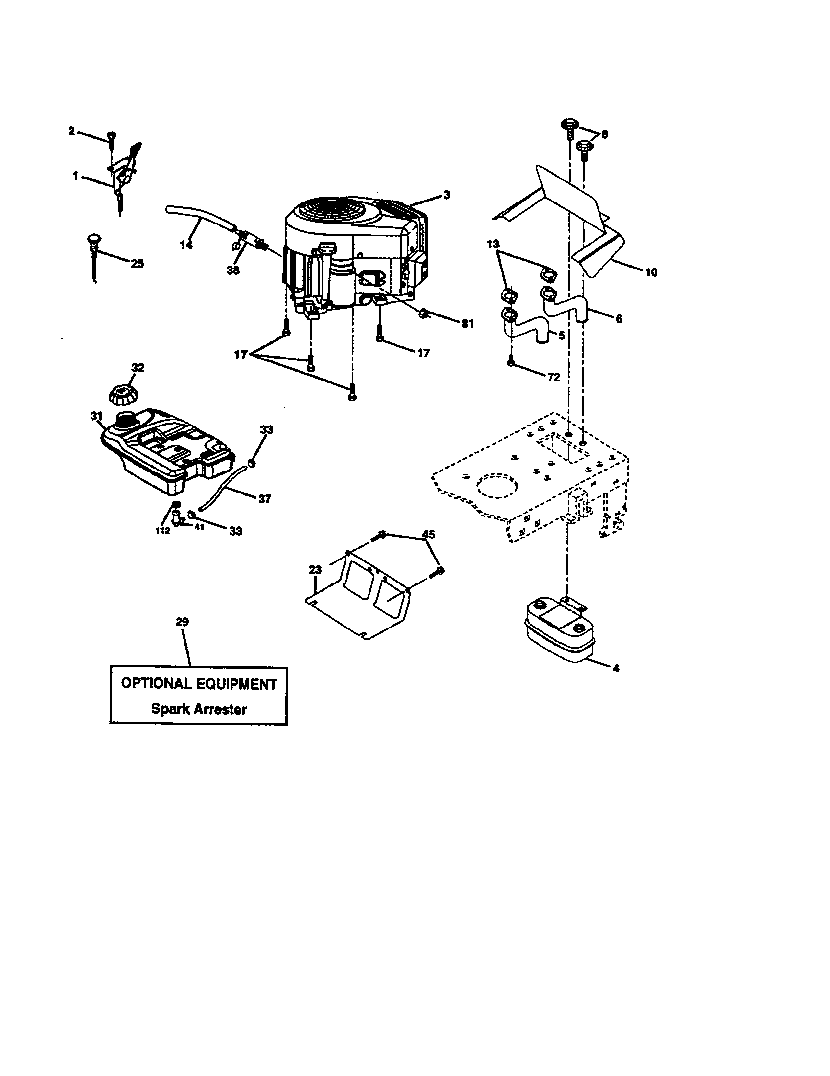 Engine Diagram and Parts List for 917274033  Craftsman Lawn Tractor
