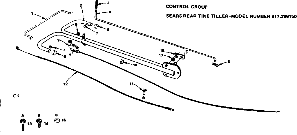 Control Group Diagram and Parts List for 917299150  Craftsman Tiller