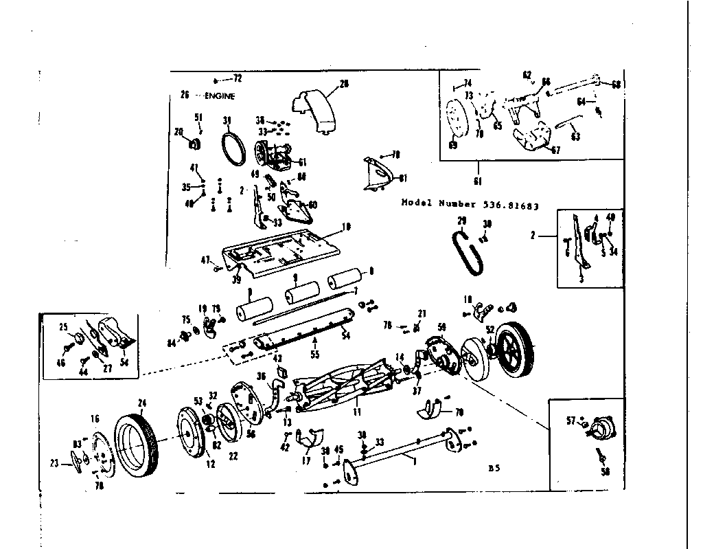 Base Assembly Diagram and Parts List for 53681683  Craftsman Lawn Mower