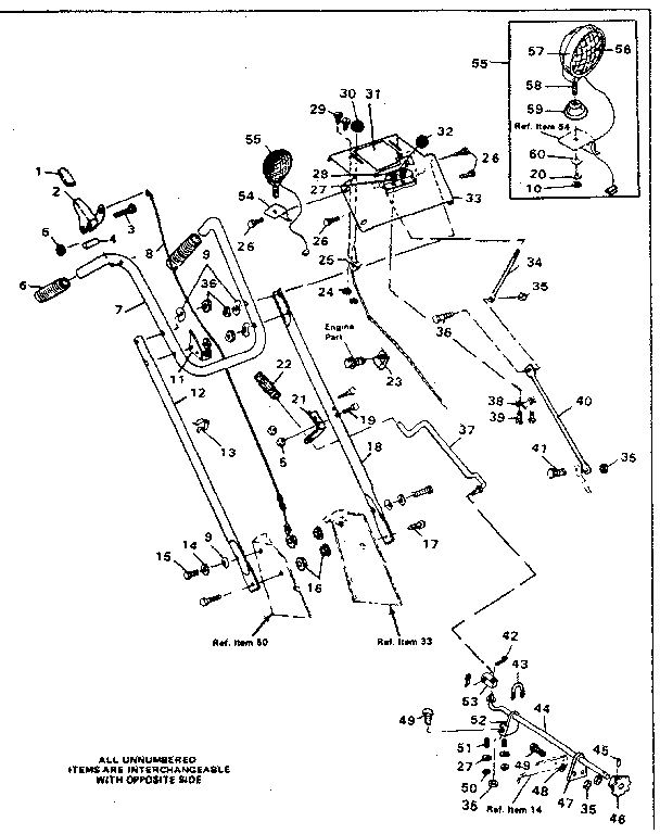 Handle Assembly Diagram and Parts List for 8874  Craftsman Snow Blower