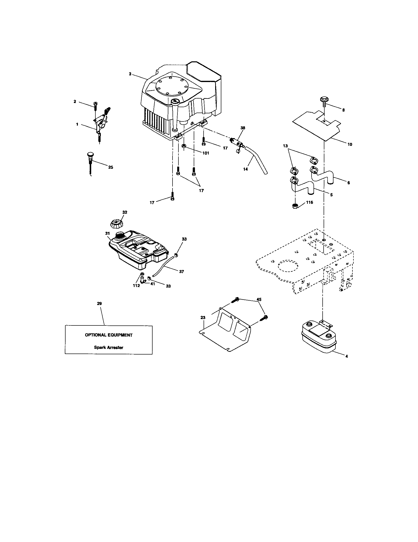 Engine Diagram and Parts List for 917275900  Craftsman Lawn Tractor