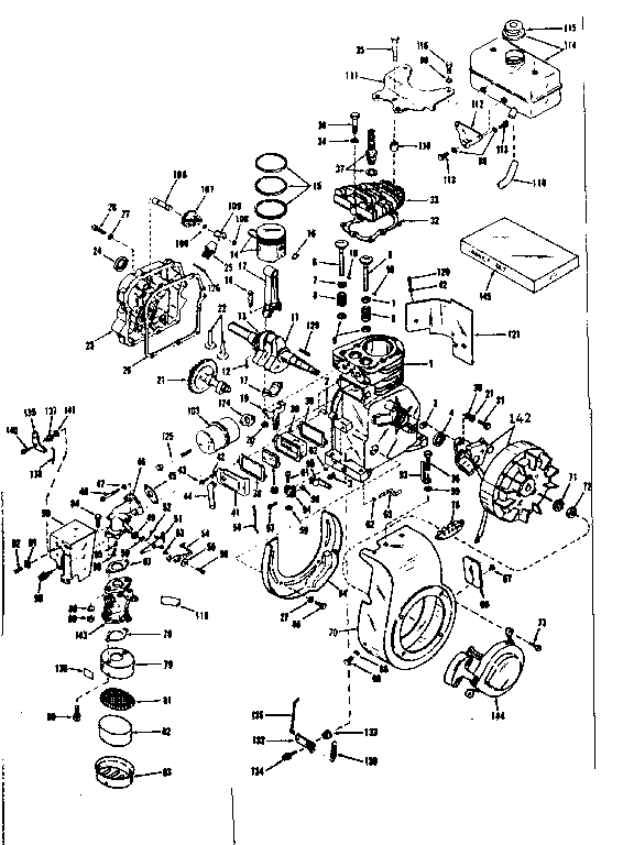 Basic Engine Diagram and Parts List for 143501170  Craftsman Engine