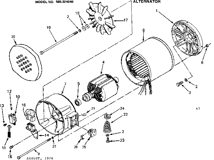Alternator Diagram and Parts List for 580324040  Craftsman Engine