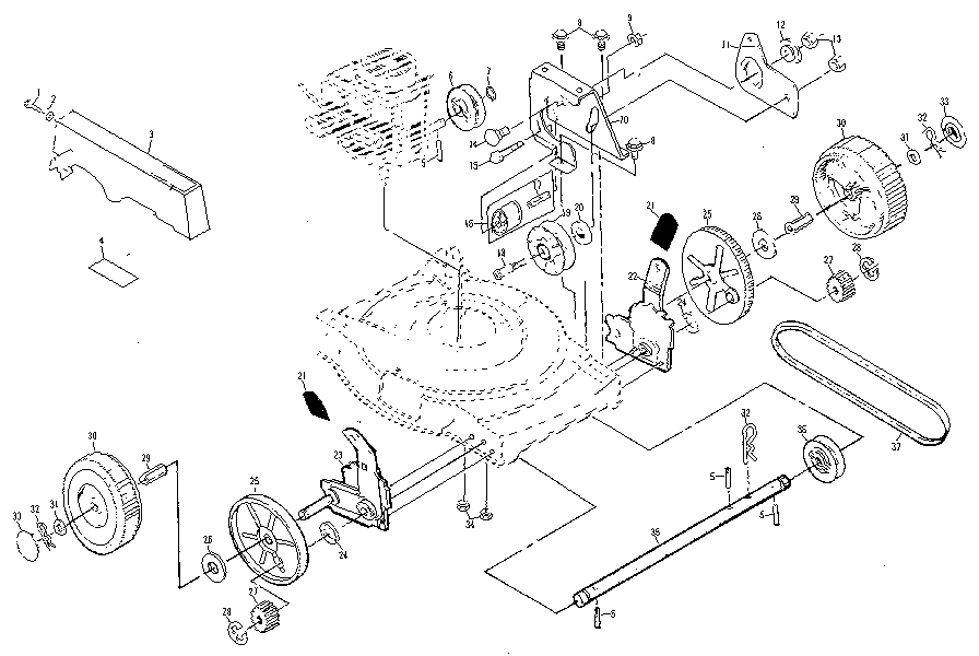 Drive Assembly Diagram and Parts List for 9173789101980  Craftsman Lawn Mower