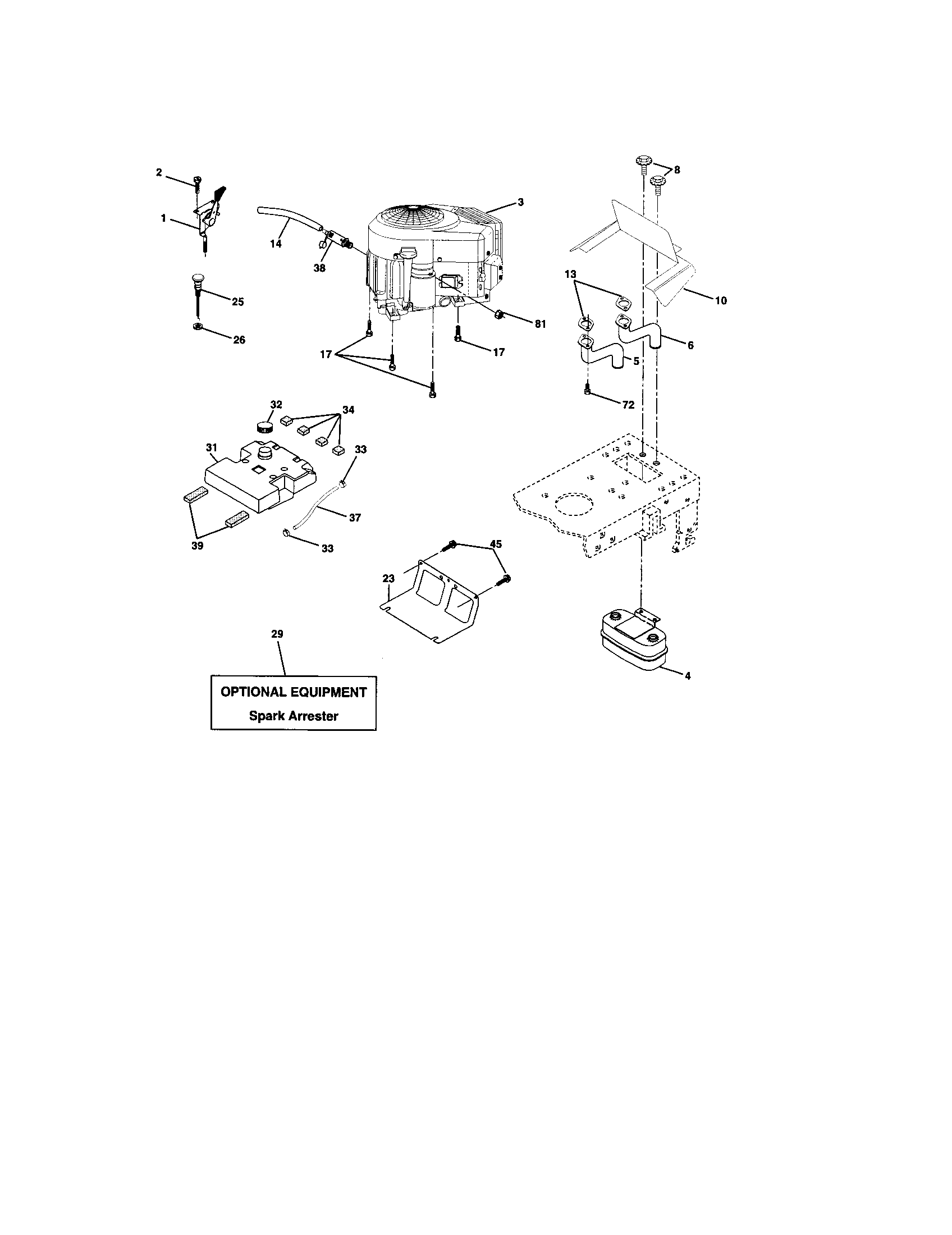 Engine Diagram and Parts List for 917273510  Craftsman Lawn Tractor