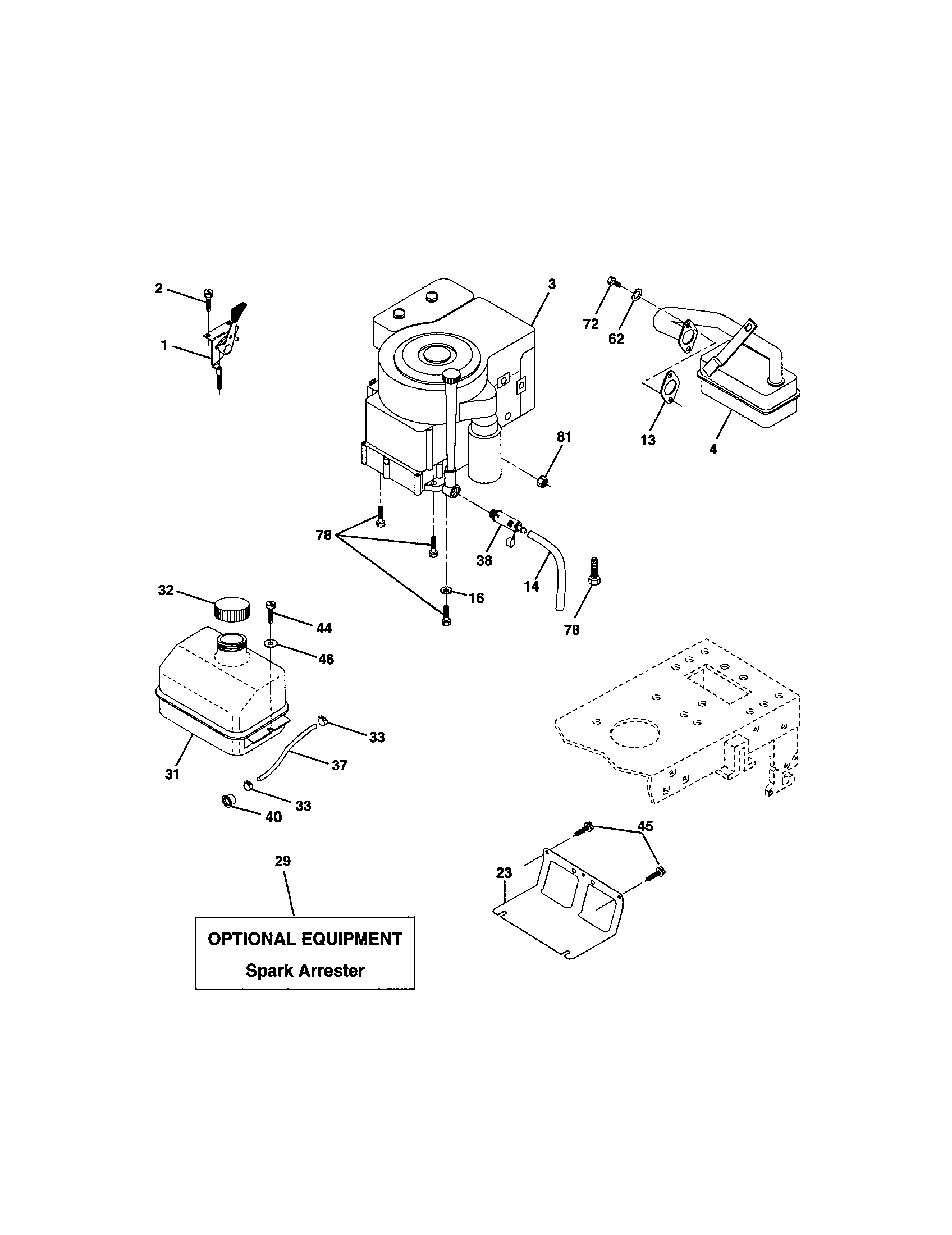 Engine Diagram and Parts List for 917271660  Craftsman Lawn Tractor