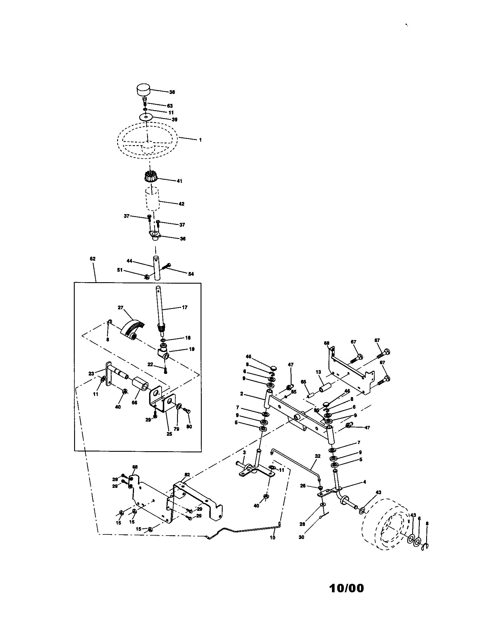 Steering Assembly Diagram and Parts List for 917270730  Craftsman Lawn Tractor