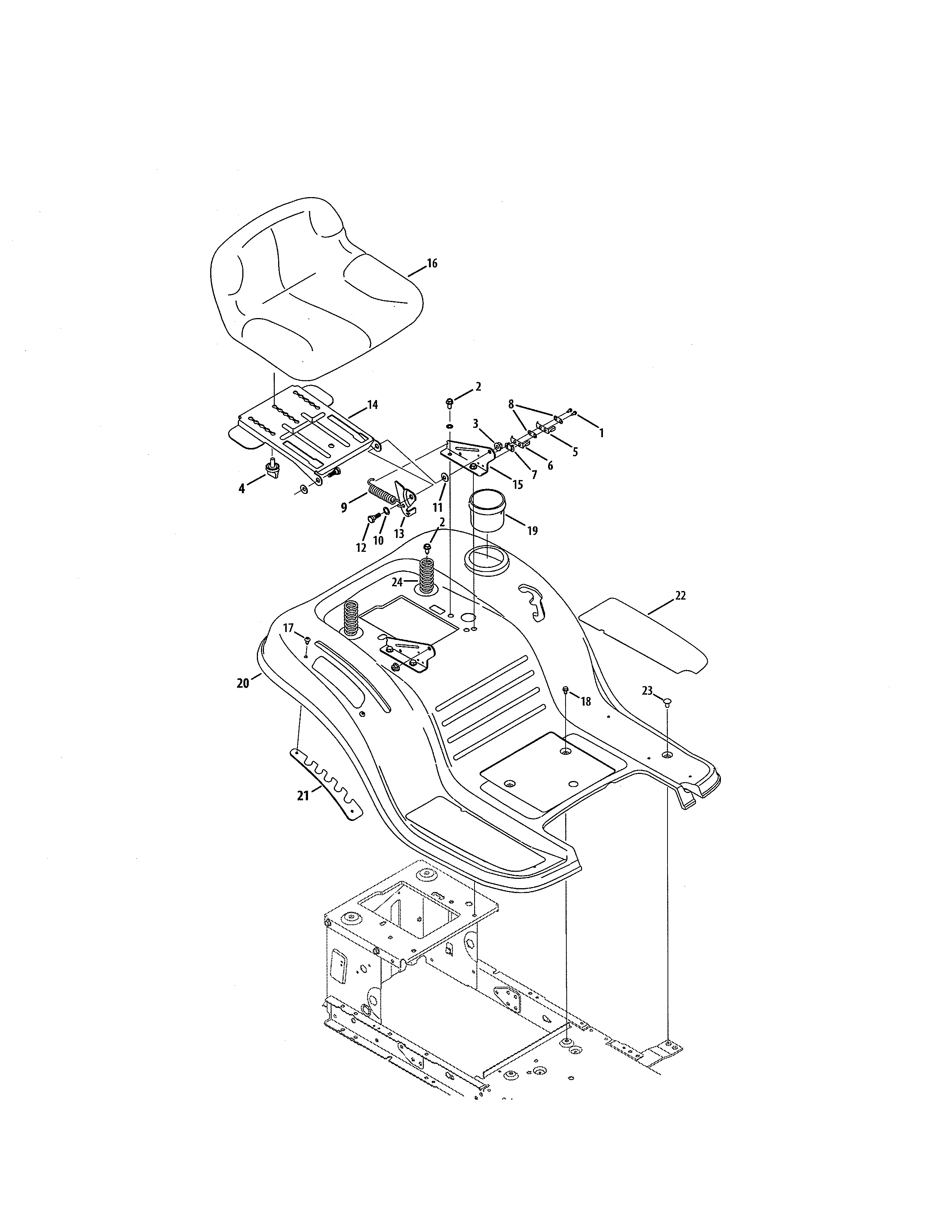 Seat/fender Diagram and Parts List for 24728881  Craftsman Lawn Tractor