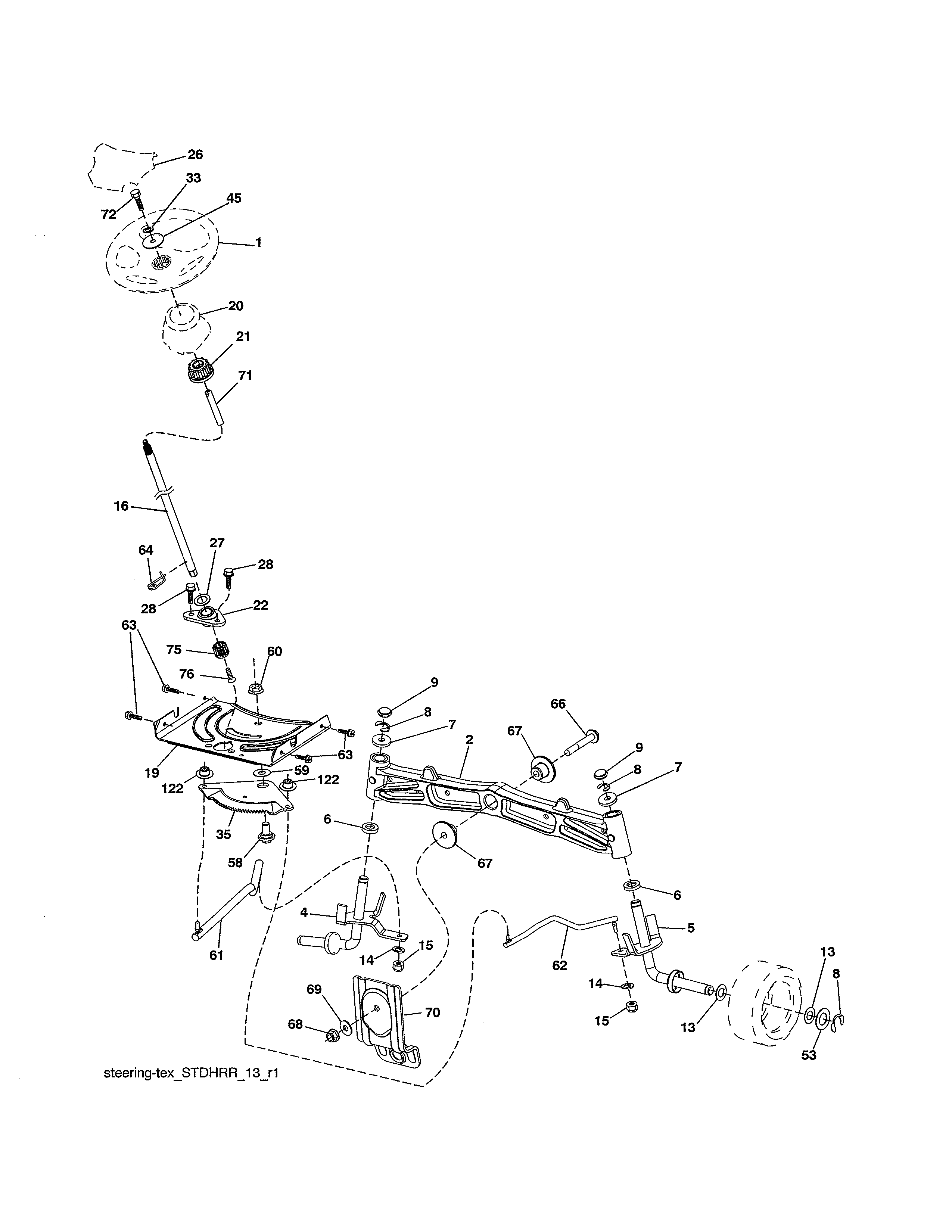 Steering Assembly Diagram and Parts List for 917991471  Craftsman Lawn Tractor