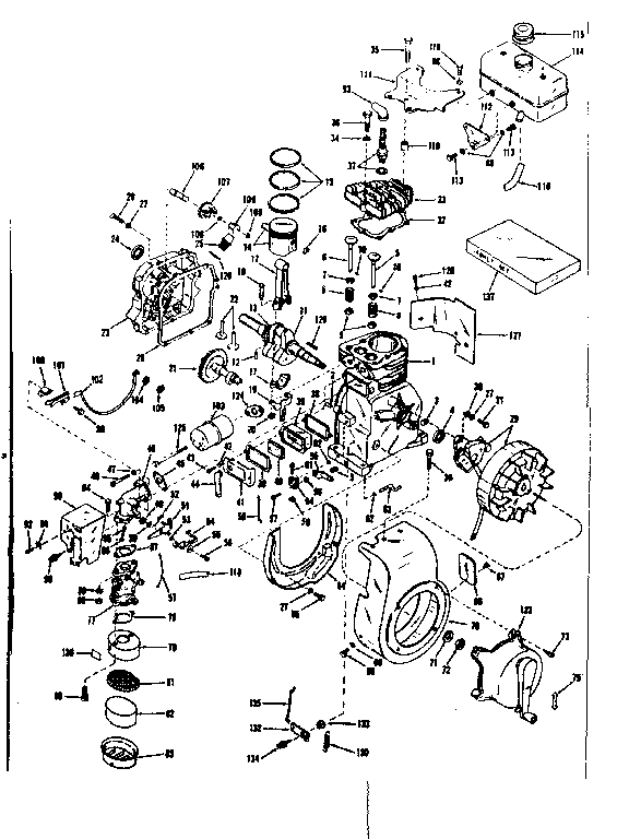 Basic Engine Diagram and Parts List for 143501061  Craftsman Engine
