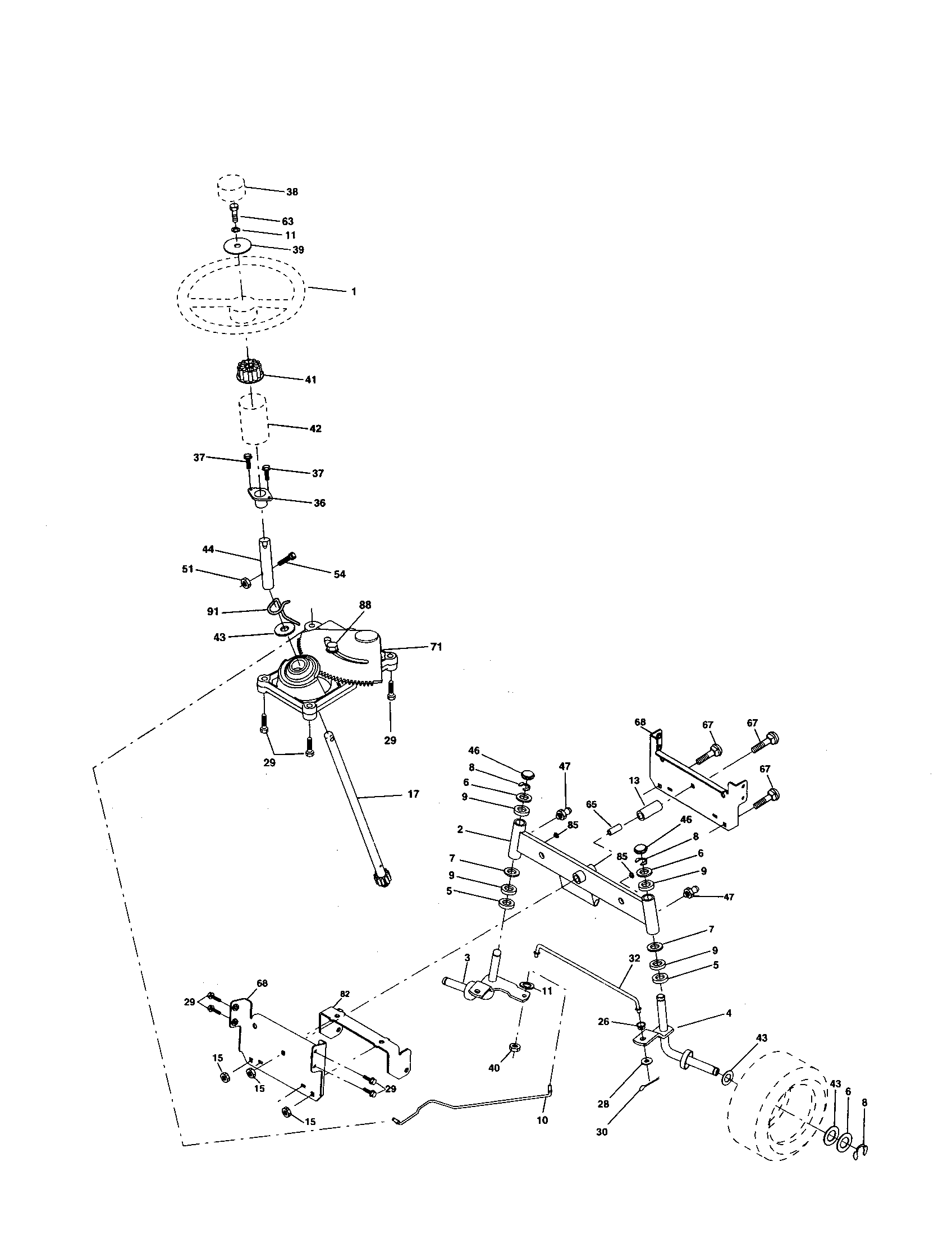 Steering Assembly Diagram and Parts List for 917250450  Craftsman Lawn Tractor