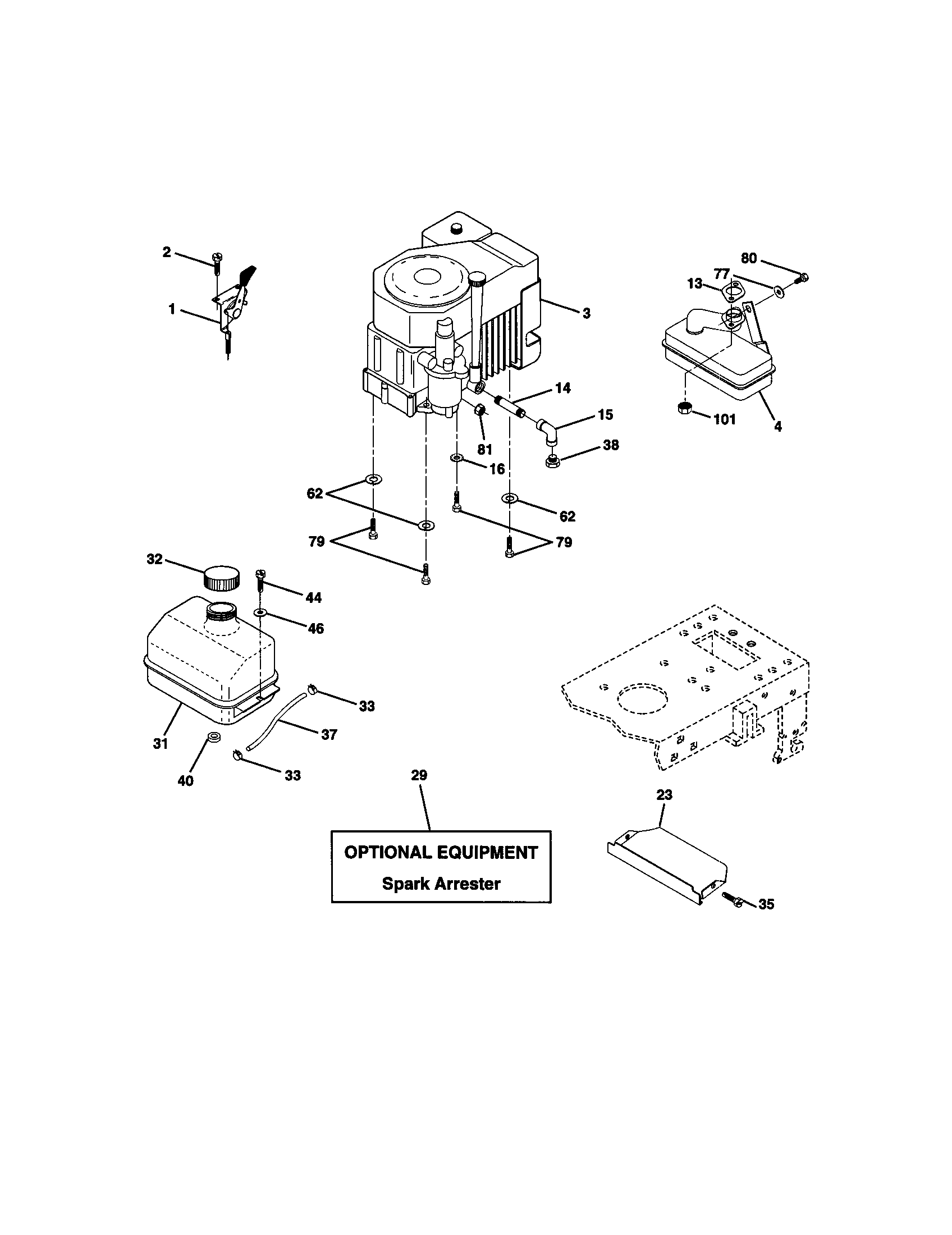 Engine Diagram and Parts List for 917271013  Craftsman Lawn Tractor