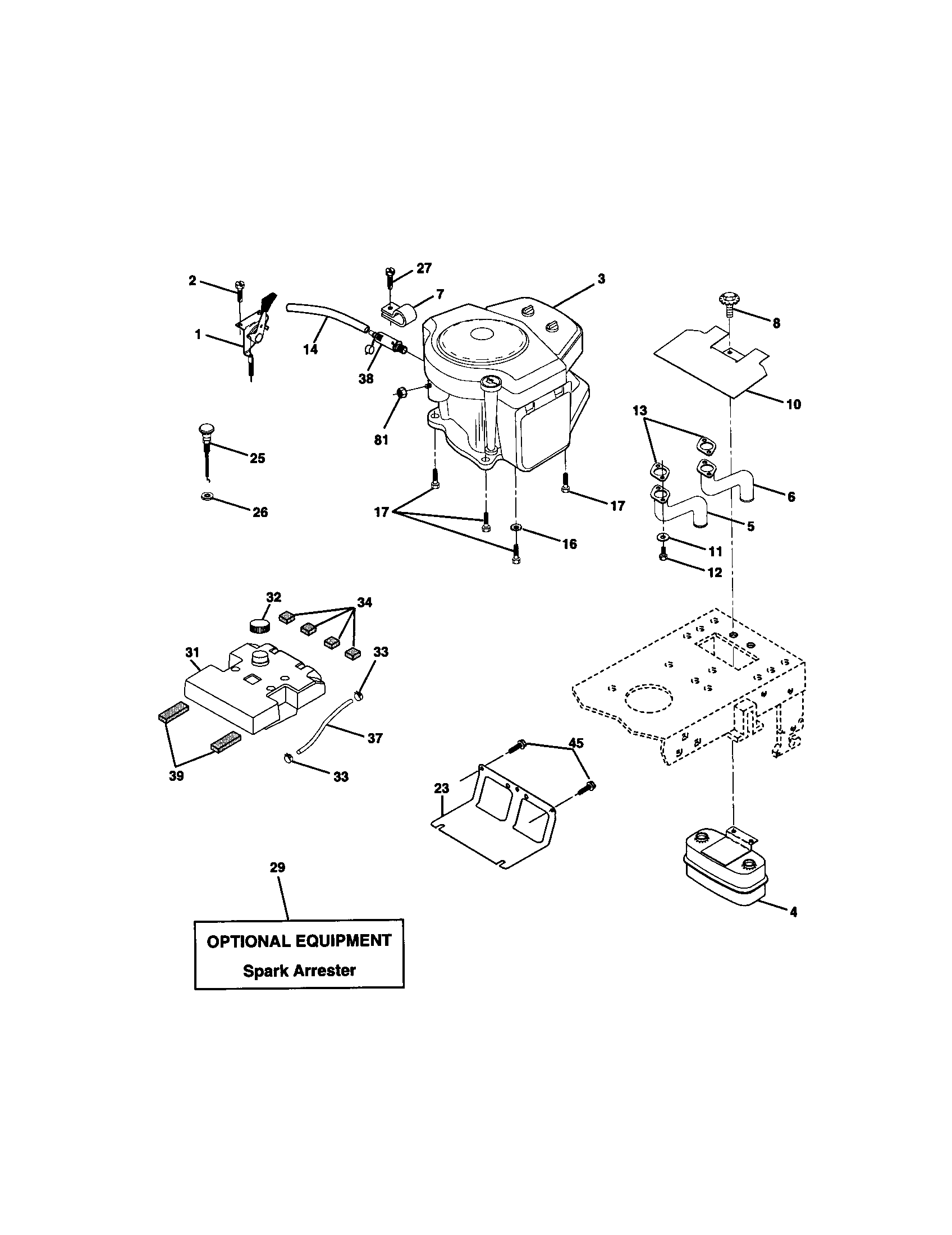 Engine Diagram and Parts List for 917271842  Craftsman Lawn Tractor