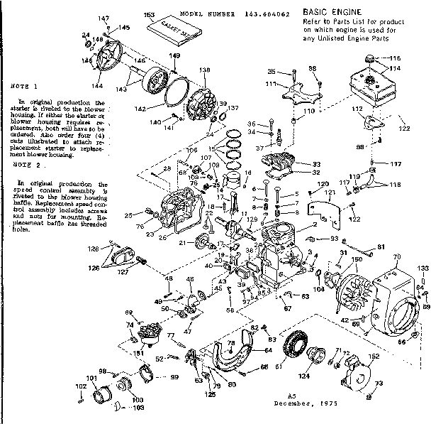 Replacement Parts Diagram and Parts List for 143664062  Craftsman Engine