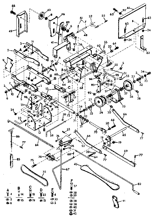 Main Frame Diagram and Parts List for 842240711  Craftsman Snow Blower