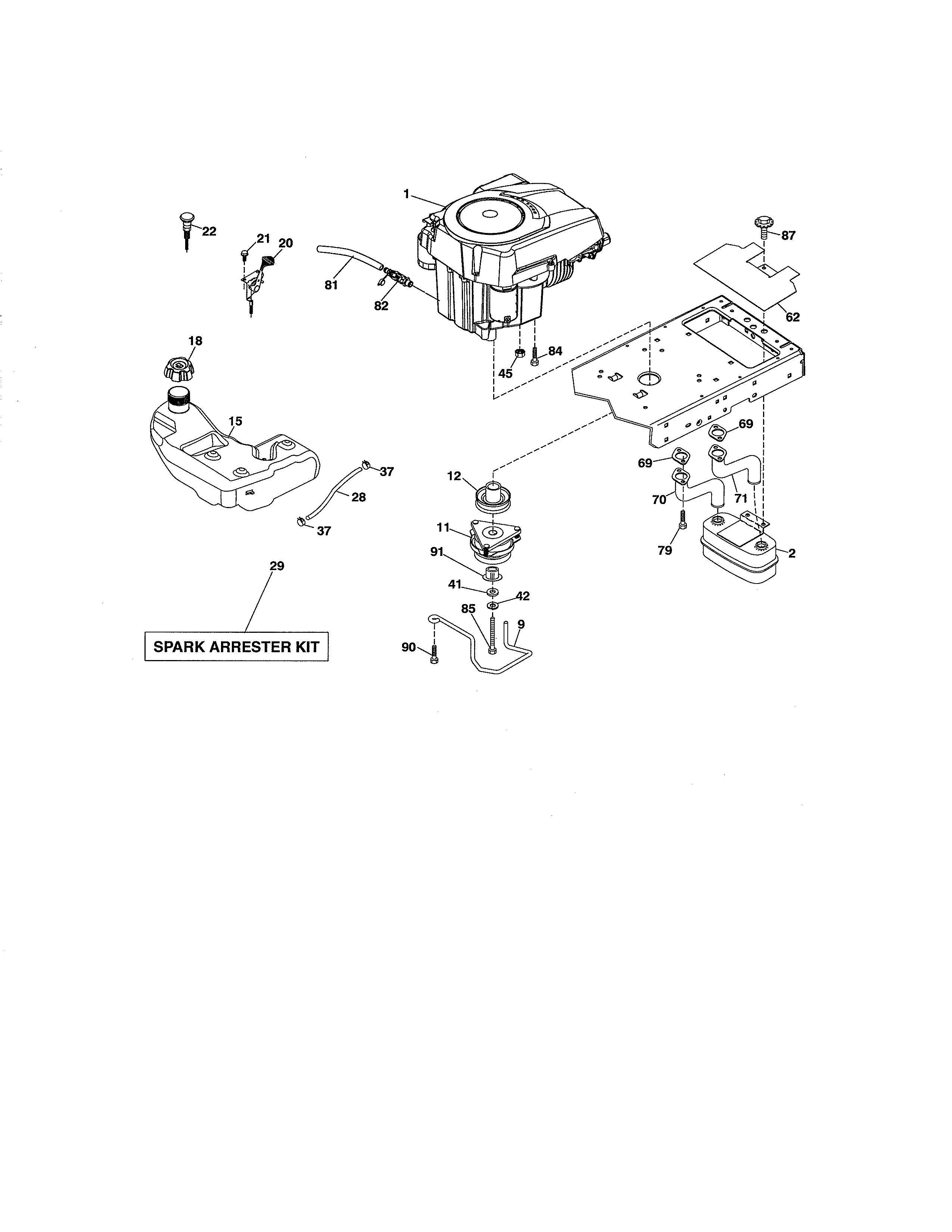 Engine Diagram and Parts List for 917280084  Craftsman Lawn Tractor