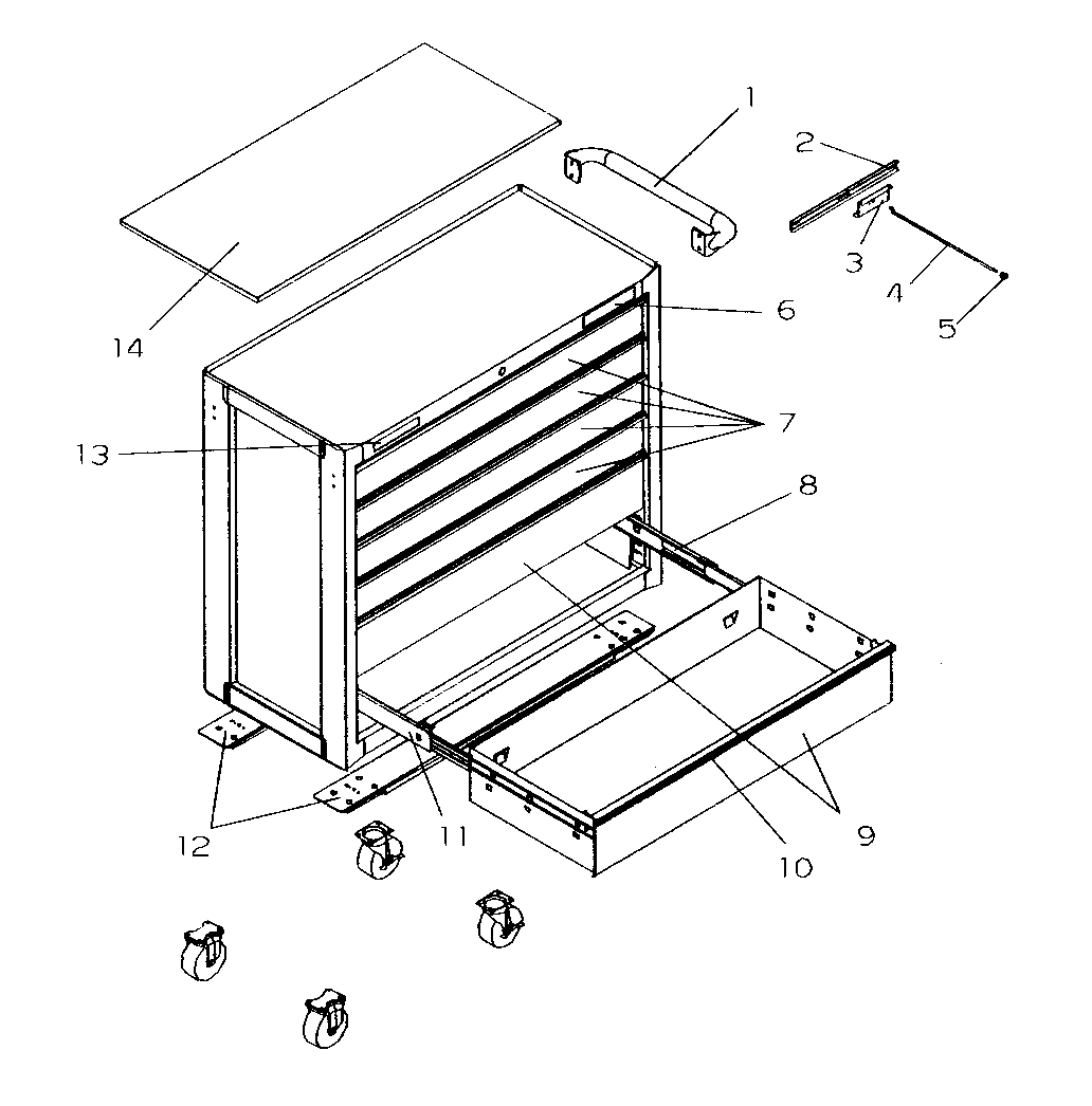 Cabinet Assy Diagram and Parts List for 706825130  Craftsman Tool Stand & Cart