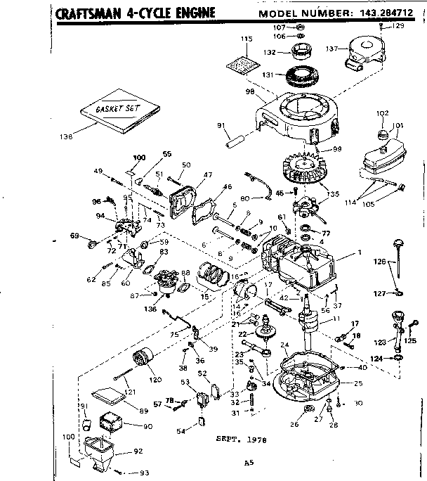 Replacement Parts Diagram and Parts List for 143284712  Craftsman Engine