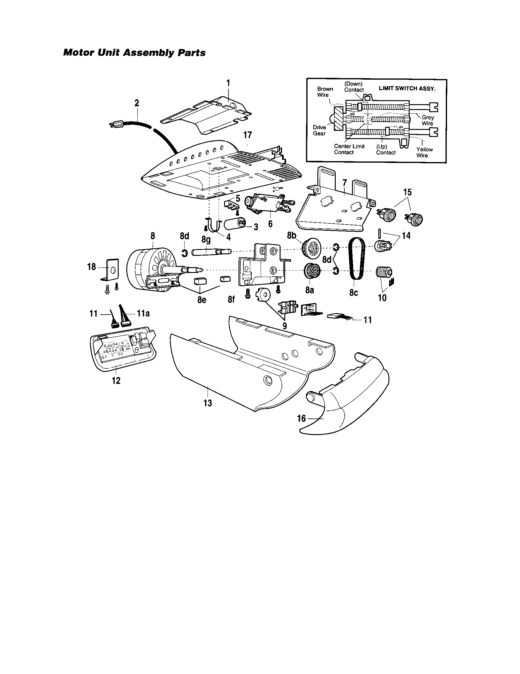Motor Unit Assembly Diagram and Parts List for 1395399211  Craftsman Garage Door Opener