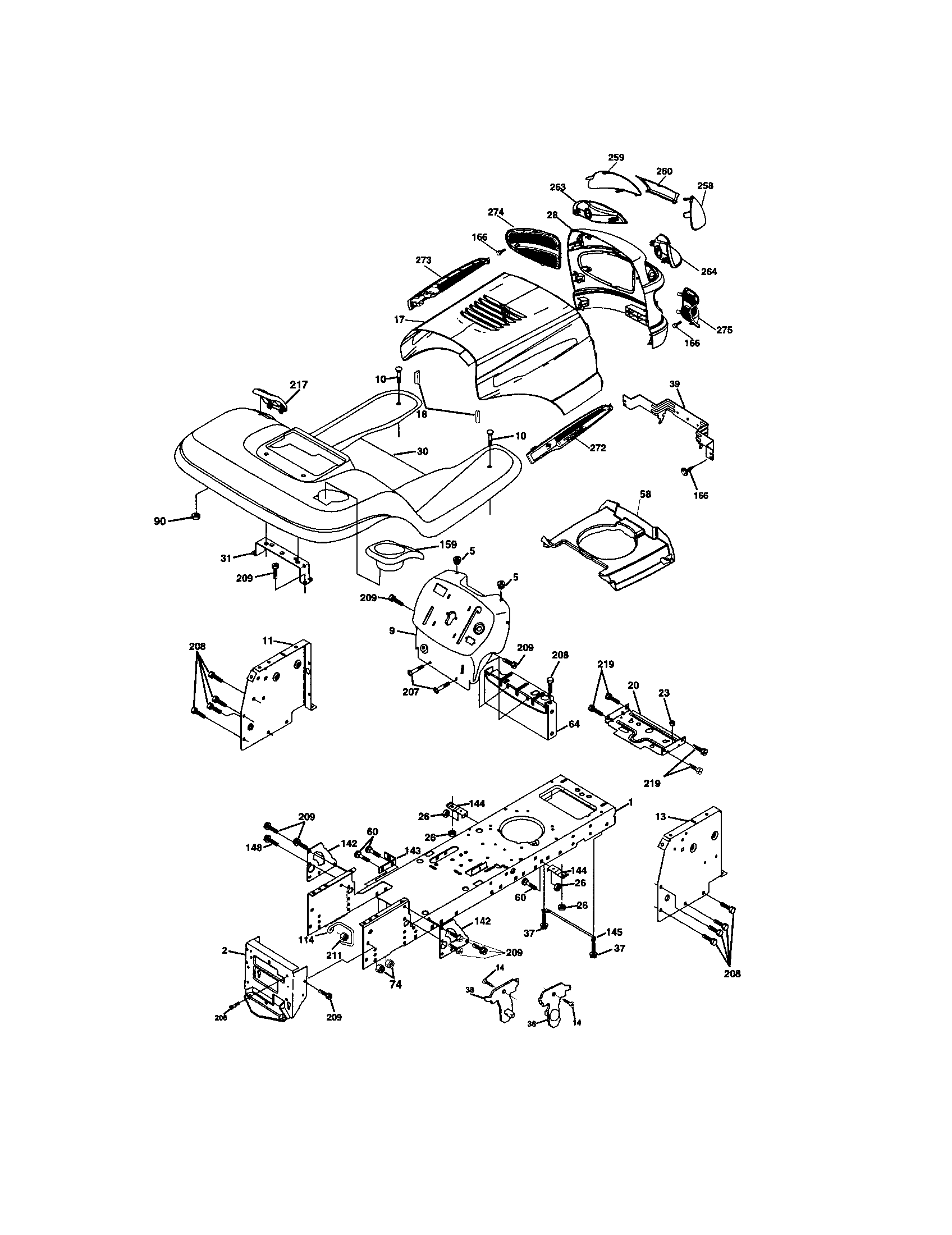 Chassis And Enclosures Diagram and Parts List for 917273830  Craftsman Lawn Tractor