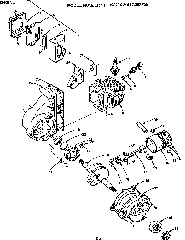Engine Diagram and Parts List for 917353710  Craftsman Chainsaw