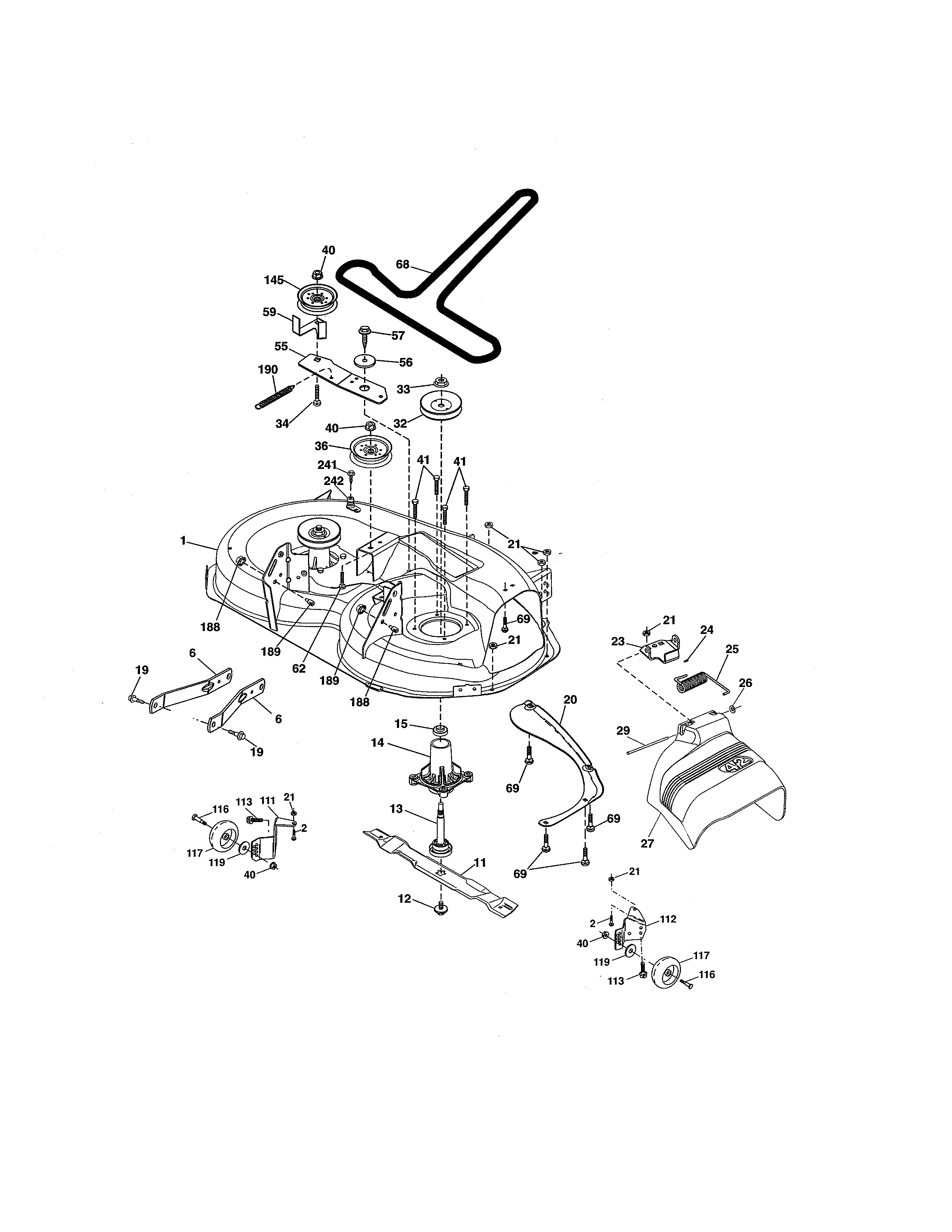 Mower Deck Diagram and Parts List for 917255745  Craftsman Lawn Tractor