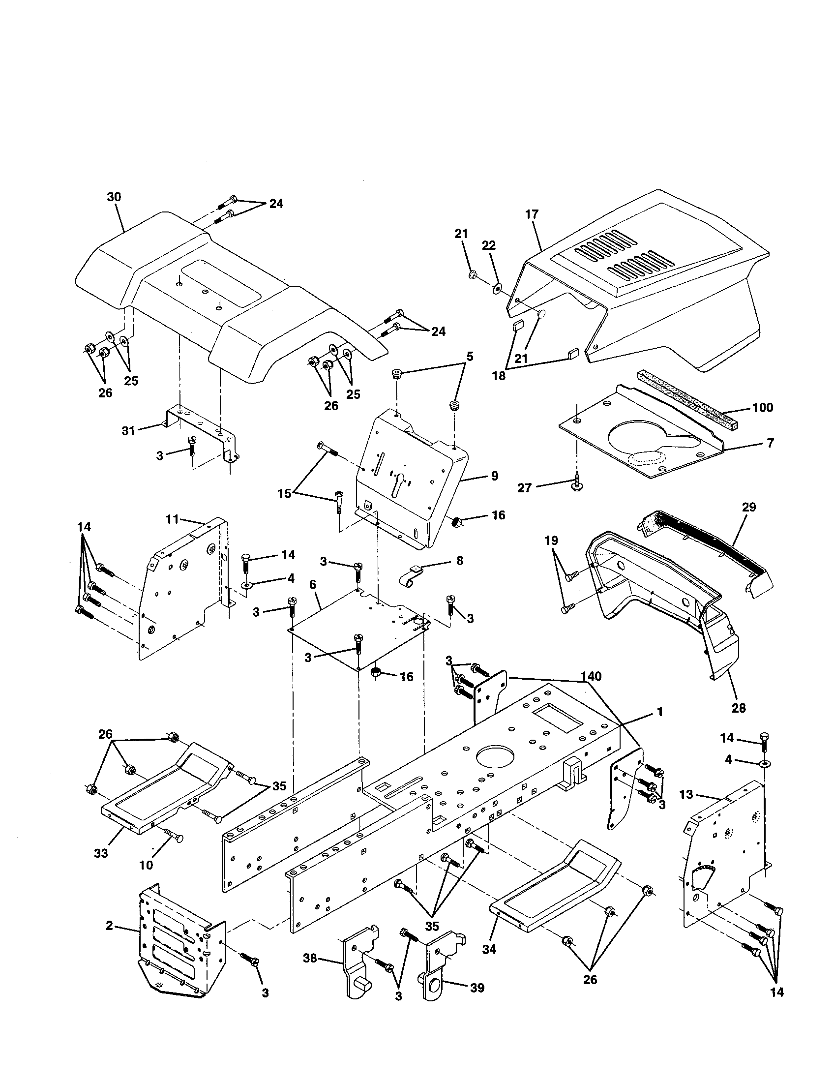 Chassis And Enclosures Diagram and Parts List for 917252800  Craftsman Lawn Tractor
