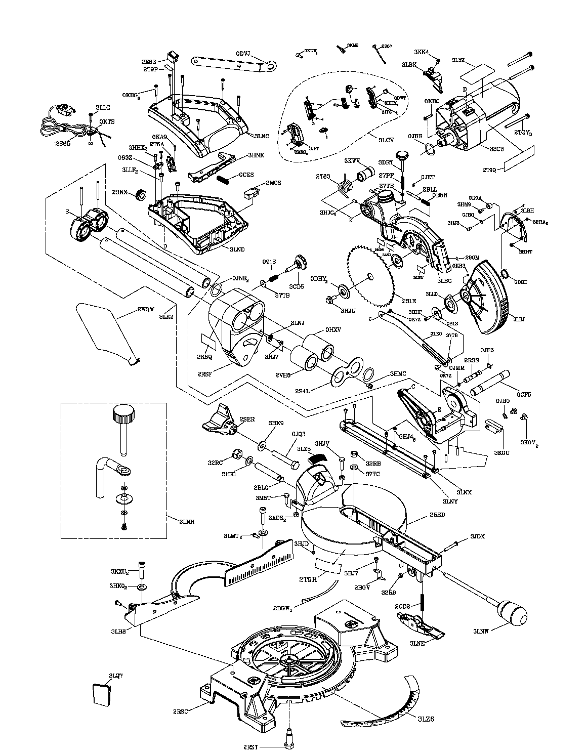 Saw Assy Diagram and Parts List for 137322860  Craftsman Miter Saw