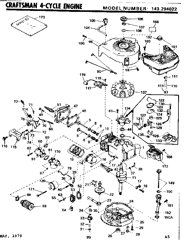 Replacement Parts Diagram and Parts List for 143294022  Craftsman Engine