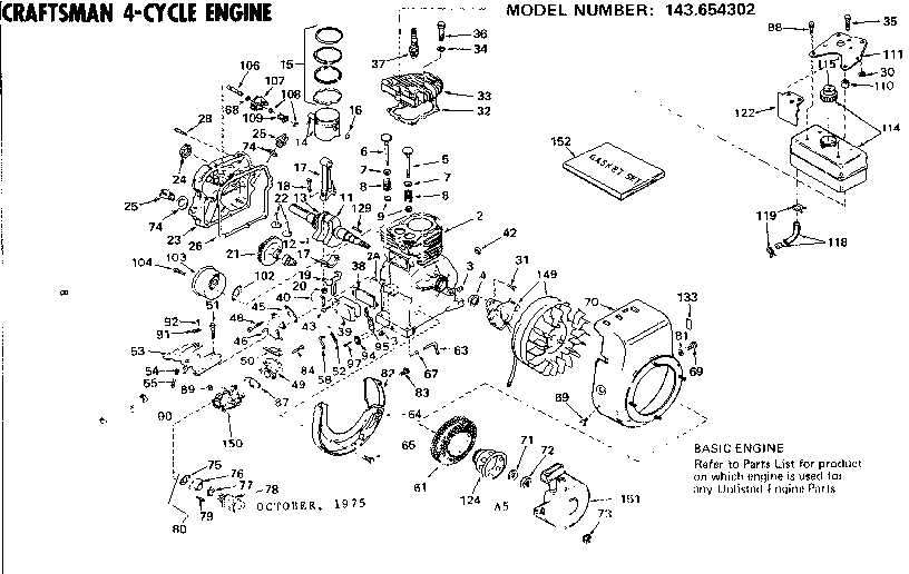 Replacement Parts Diagram and Parts List for 143654302  Craftsman Engine