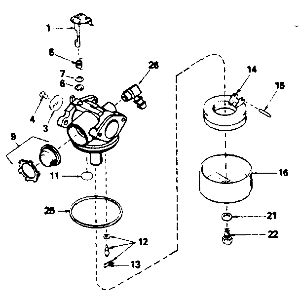 Carburetor Diagram and Parts List for 143381022  Craftsman Engine