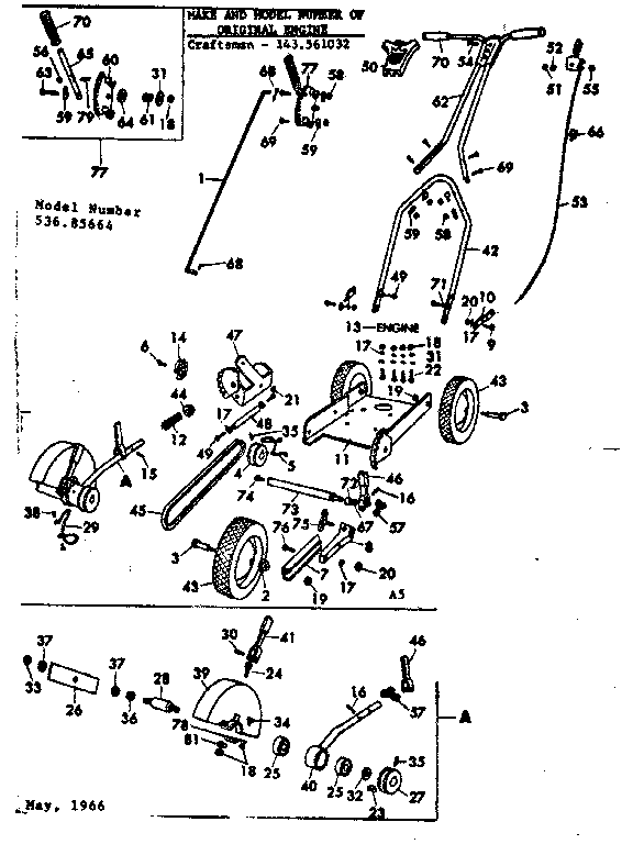 Replacement Parts Diagram and Parts List for 53685664  Craftsman Edger