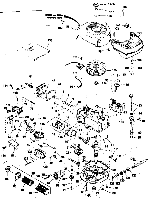 Engine Diagram and Parts List for 143354442  Craftsman Engine
