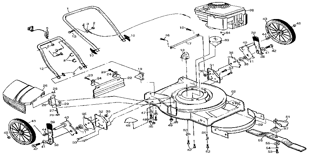 Main Frame Diagram and Parts List for 917378751  Craftsman Lawn Mower