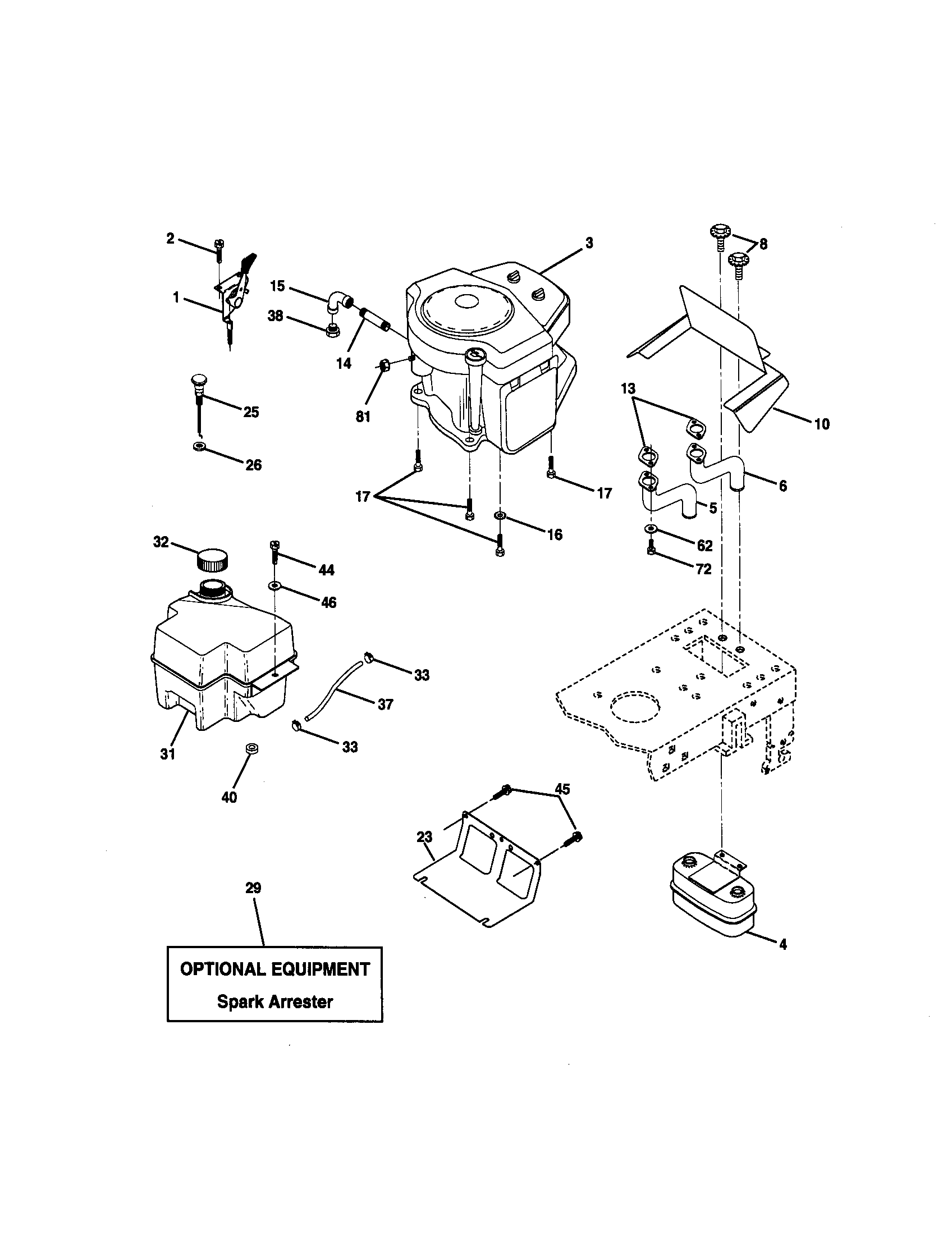 Engine Diagram and Parts List for 917270761  Craftsman Lawn Tractor
