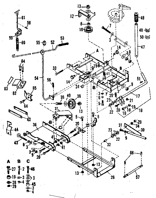 Main Frame Diagram and Parts List for 842260261  Craftsman Snow Blower