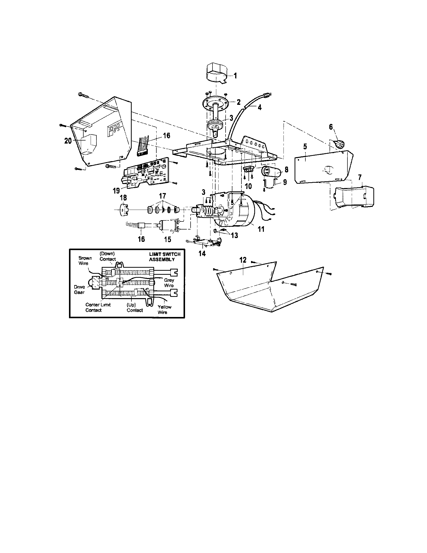 Motor Unit Assembly Diagram and Parts List for 13953977SRT  Craftsman Garage Door Opener