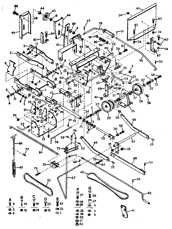 Main Frame Diagram and Parts List for 842260621  Craftsman Snow Blower