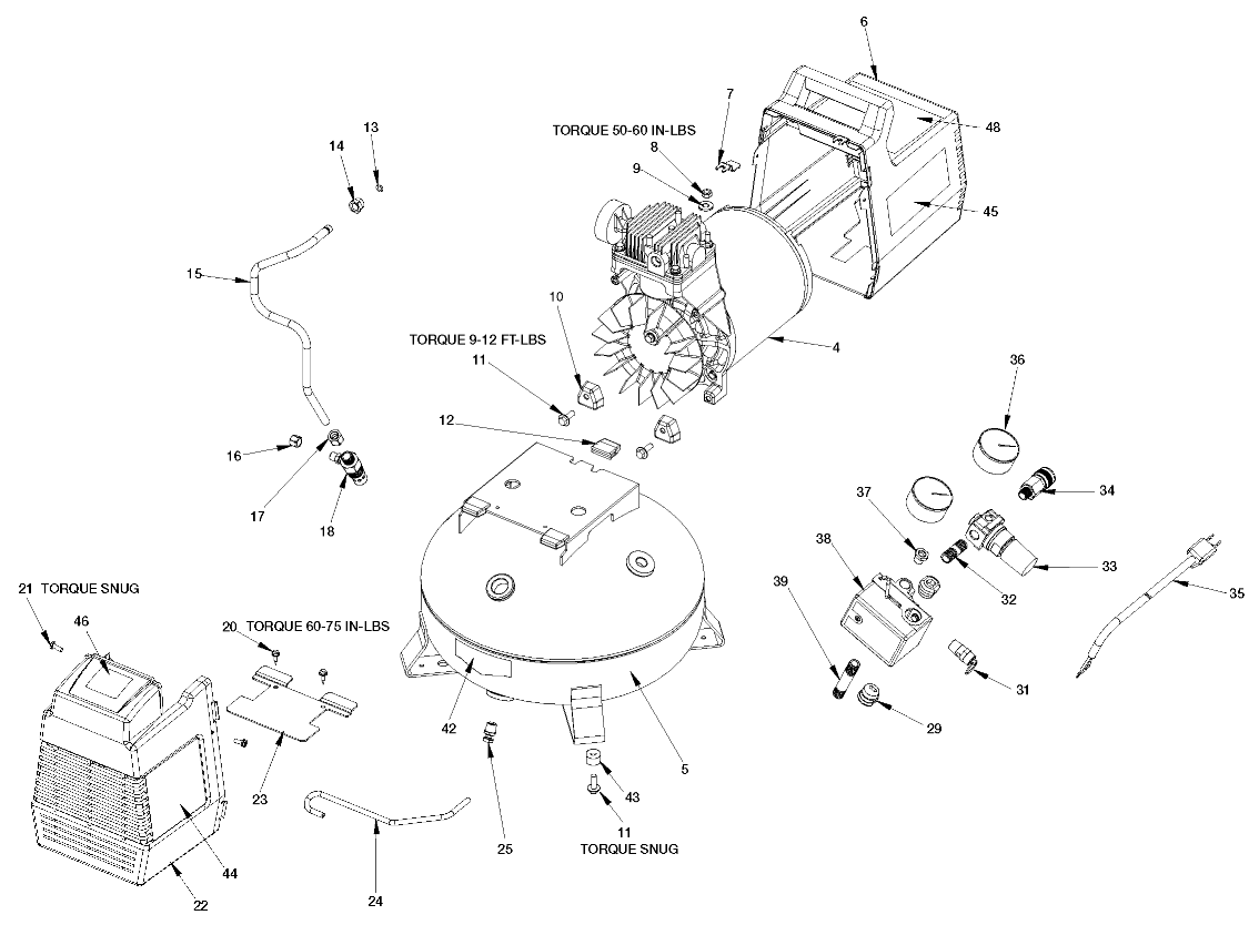 Default Diagram and Parts List for 919-16736 Type 0 Craftsman Compressor
