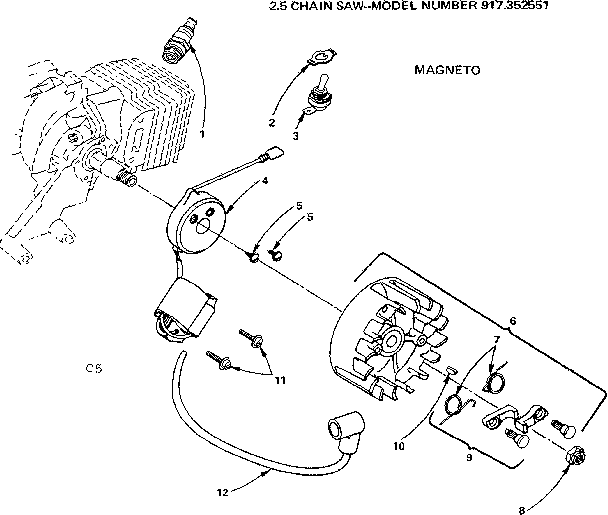 Magneto Diagram and Parts List for 917352551  Craftsman Chainsaw