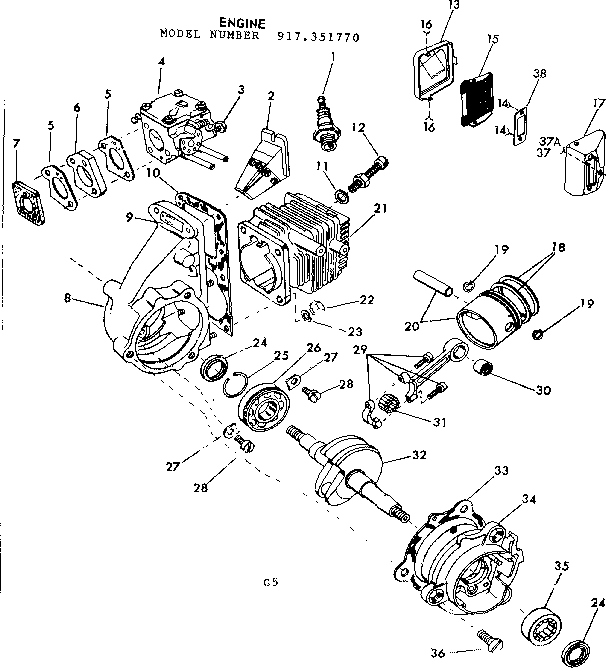 Engine Diagram and Parts List for 917351770  Craftsman Chainsaw