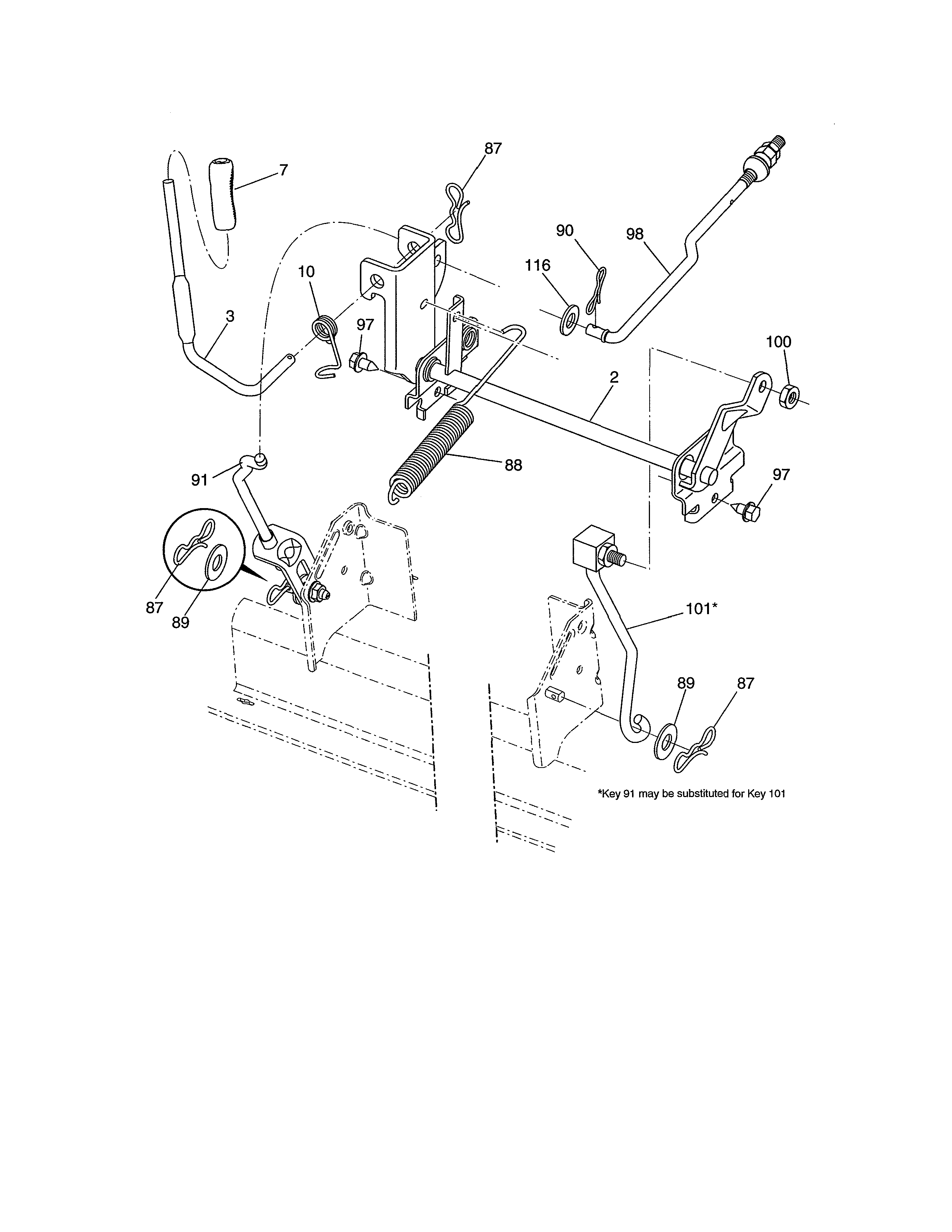 Lift Assembly Diagram and Parts List for 917989240  Craftsman Lawn Tractor