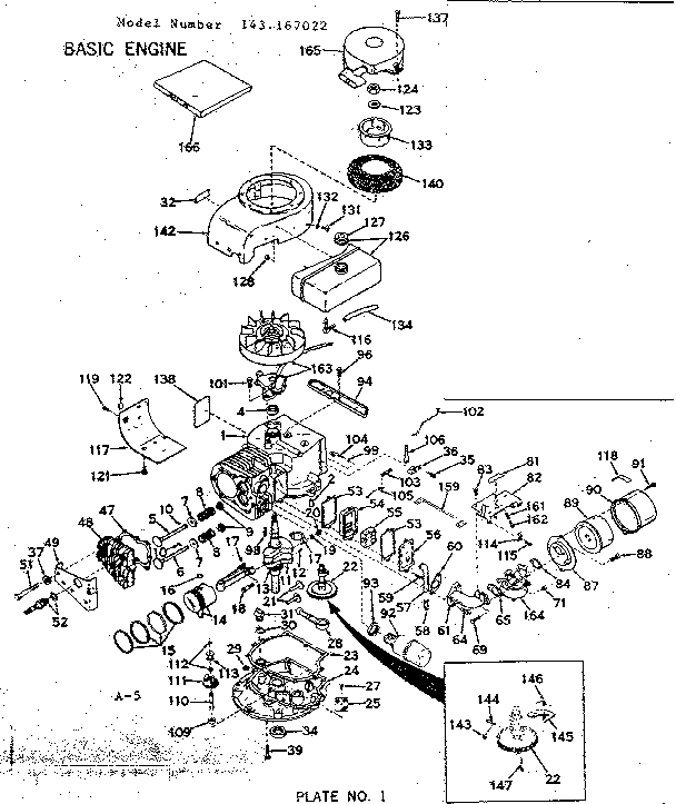Basic Engine Diagram and Parts List for 143167022  Craftsman Engine