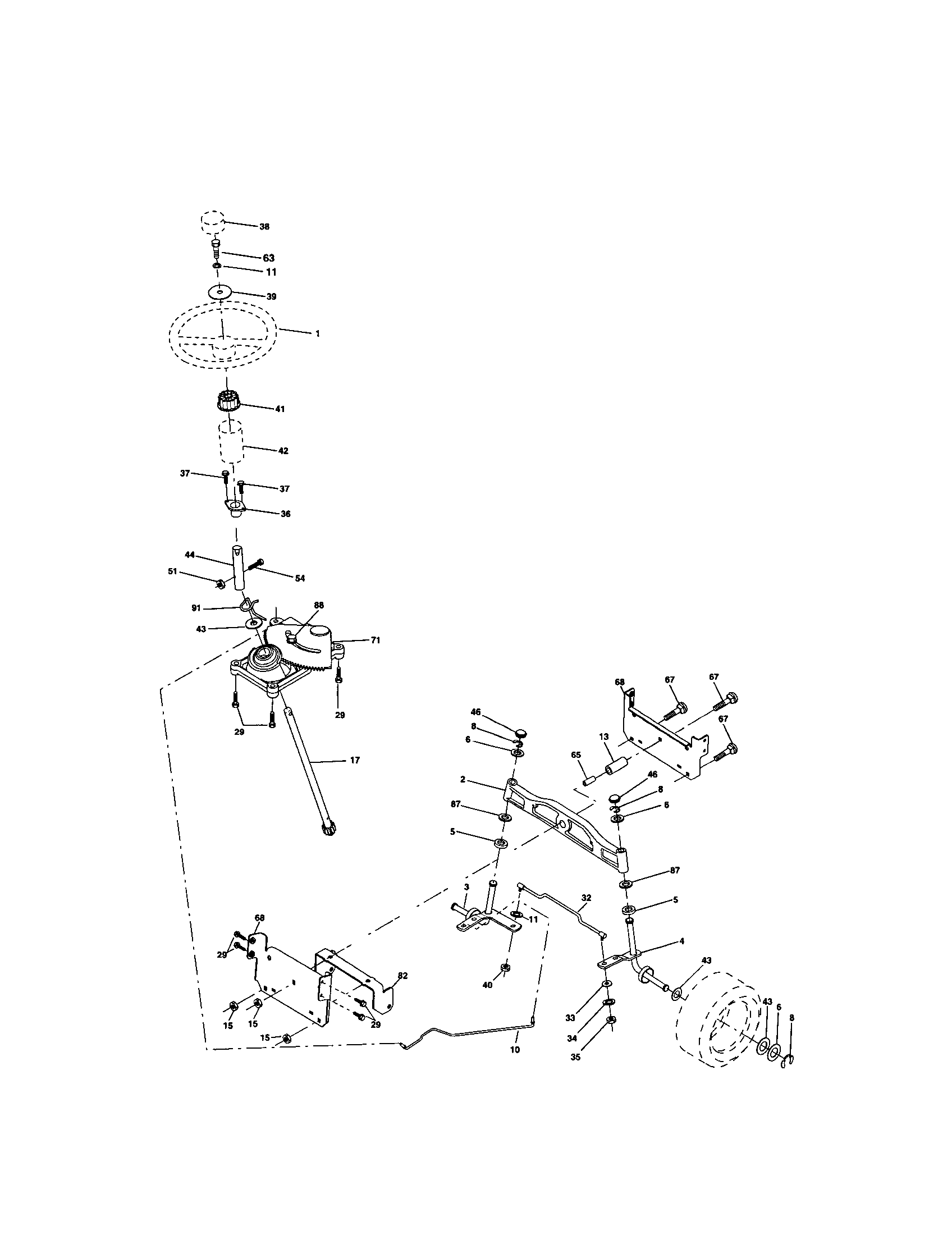 Steering Assembly Diagram and Parts List for 917272460  Craftsman Lawn Tractor
