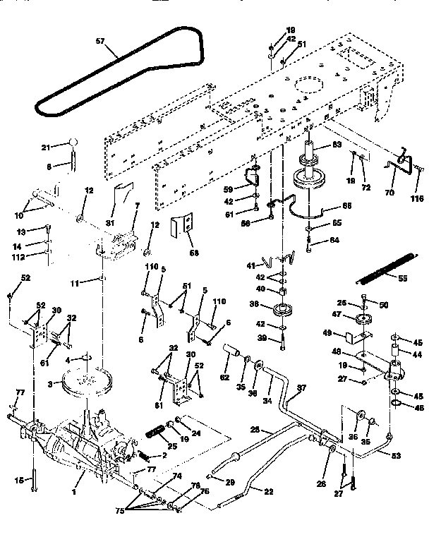 Drive Diagram and Parts List for 917256460  Craftsman Lawn Tractor